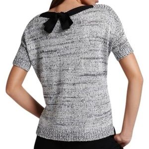 VINCE CAMUTO Grey & Black S/S Sweater w/Silver Sequins & Back Bow M  NWT $99